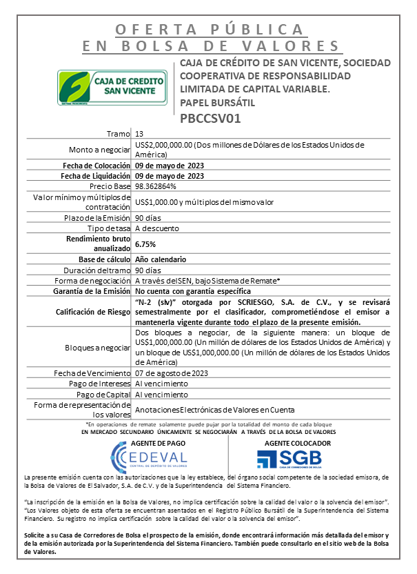 AVISO COLOCACION PBCCSV01 T 13