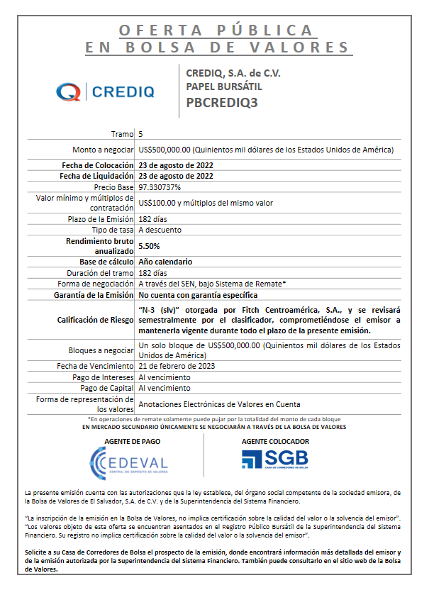 AVISO COLOCACION PBCREDIQ3 5