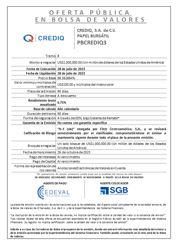 AVISO COLOCACION PBCREDIQ3 T 8
