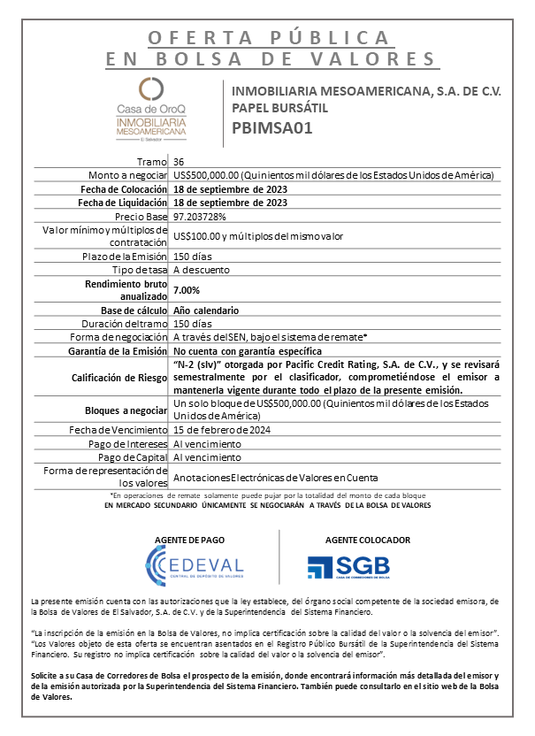 AVISO COLOCACION PBIMSA01 T 36