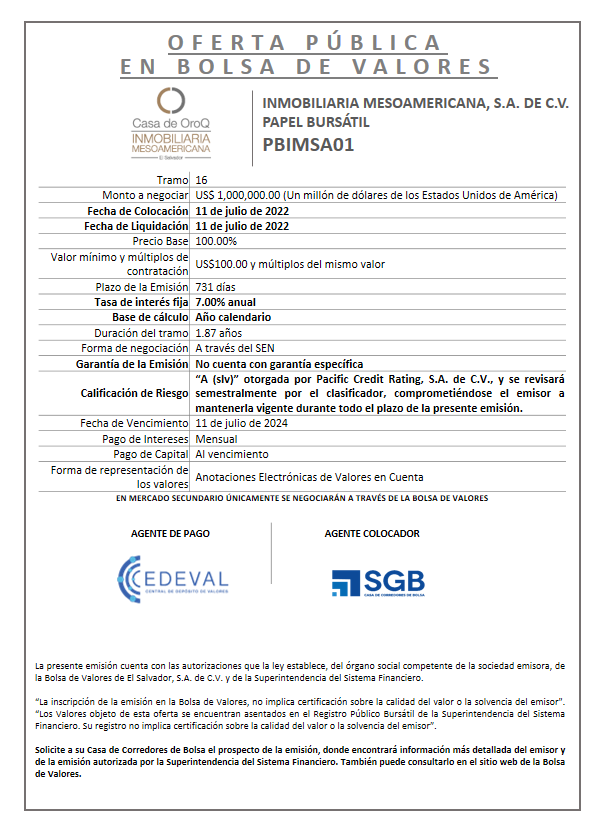 AVISO COLOCACION PBIMSA01 T16