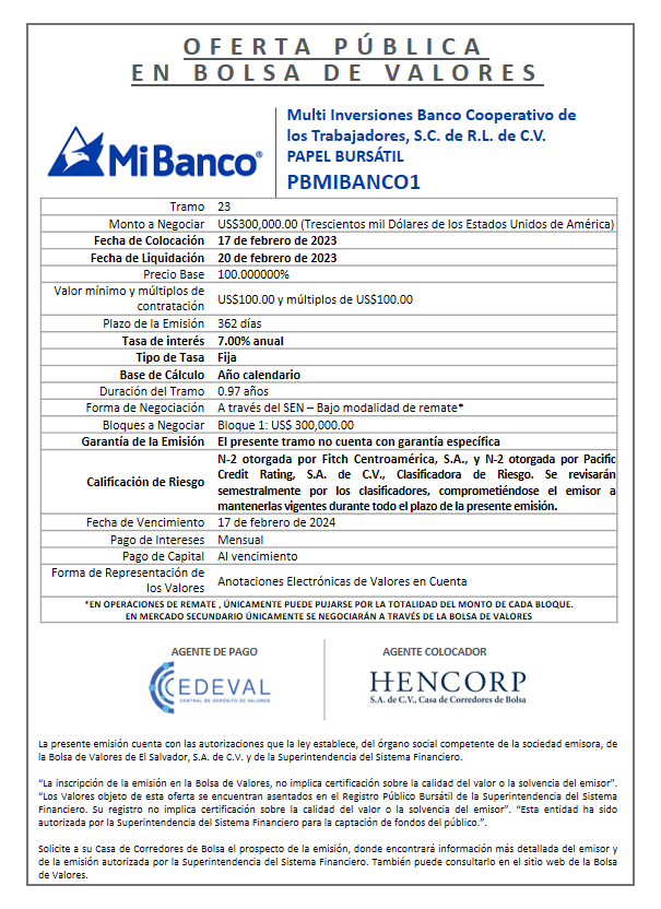 AVISO COLOCACION PBMIBANCO1 T 23 2