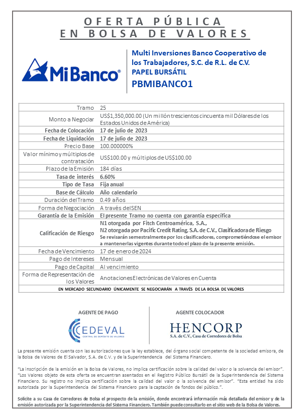 AVISO COLOCACION PBMIBANCO1 T 25