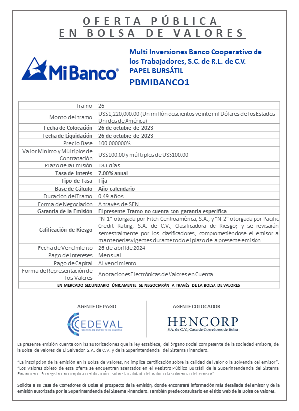 AVISO COLOCACION PBMIBANCO1 T 26