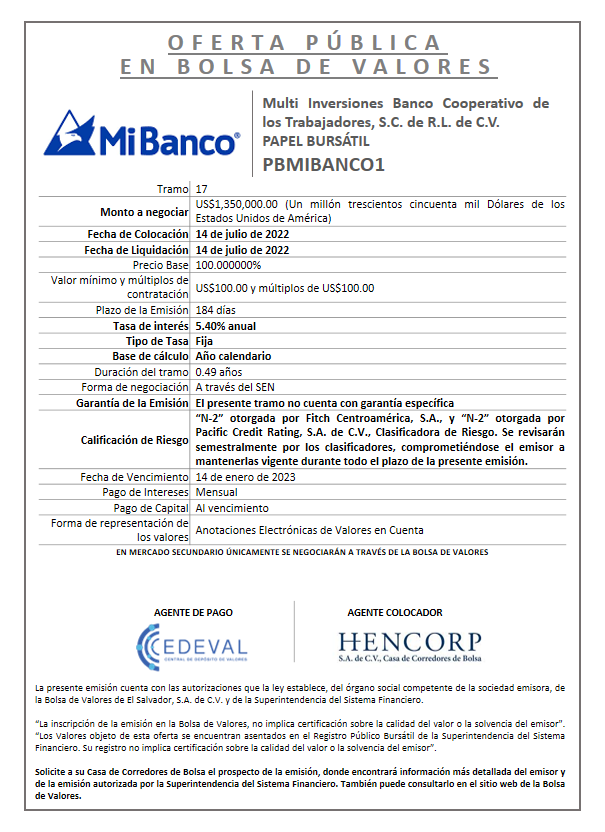 AVISO COLOCACION PBMIBANCO1 T17