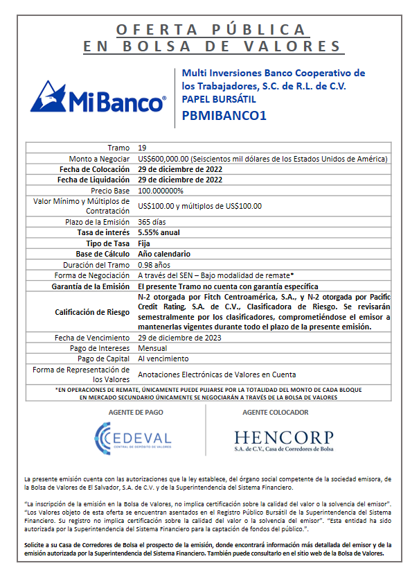 AVISO COLOCACION PBMIBANCO1 T19