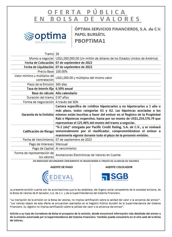 AVISO COLOCACION PBOPTIMA1 T 26