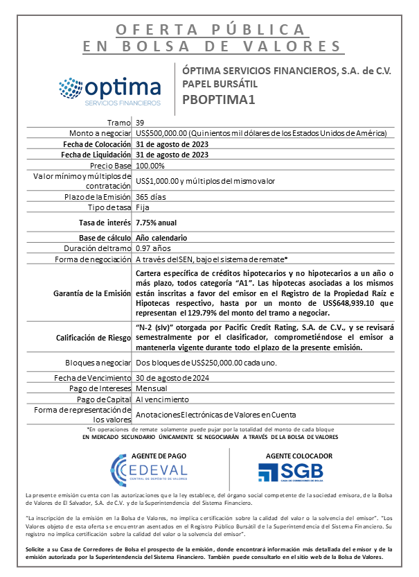AVISO COLOCACION PBOPTIMA1 T 39