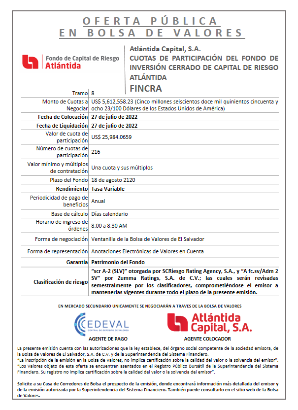 AVISO COLOCACION Tramo 8 FINCRA