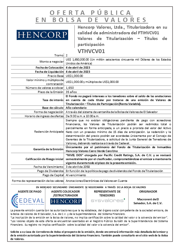 AVISO COLOCACION VTHVCV01 T 2