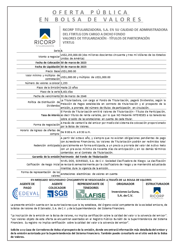 AVISO COLOCACION VTRTLG Serie A