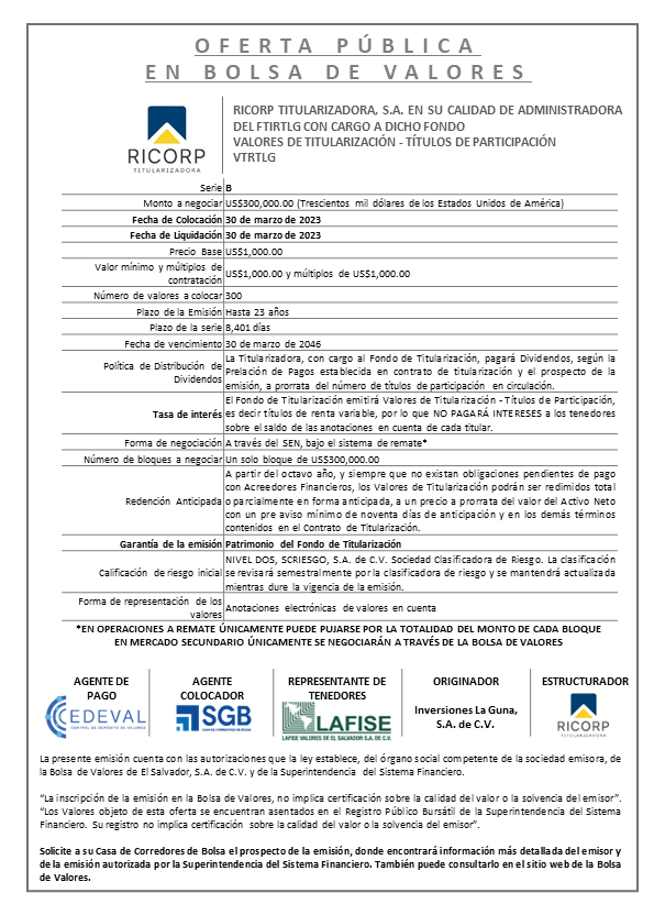 AVISO COLOCACION VTRTLG Serie B