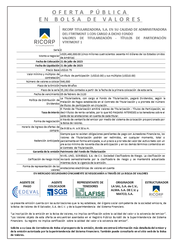 AVISO COLOCACION VTRTMONT1 SERIE C