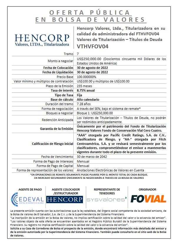 Publicacion Aviso de Colocacion VTHVFOV04 Tramo 7