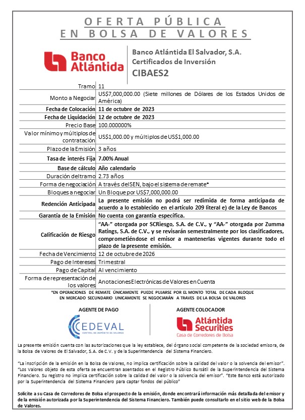 Publicacion aviso de colocacion CIBAES2 T11