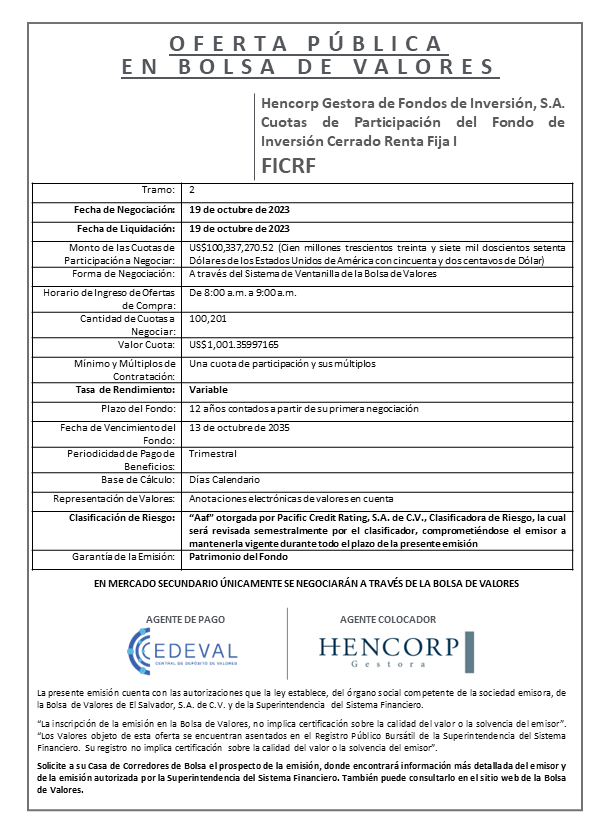 Publicacion aviso de colocacion FICRF T2