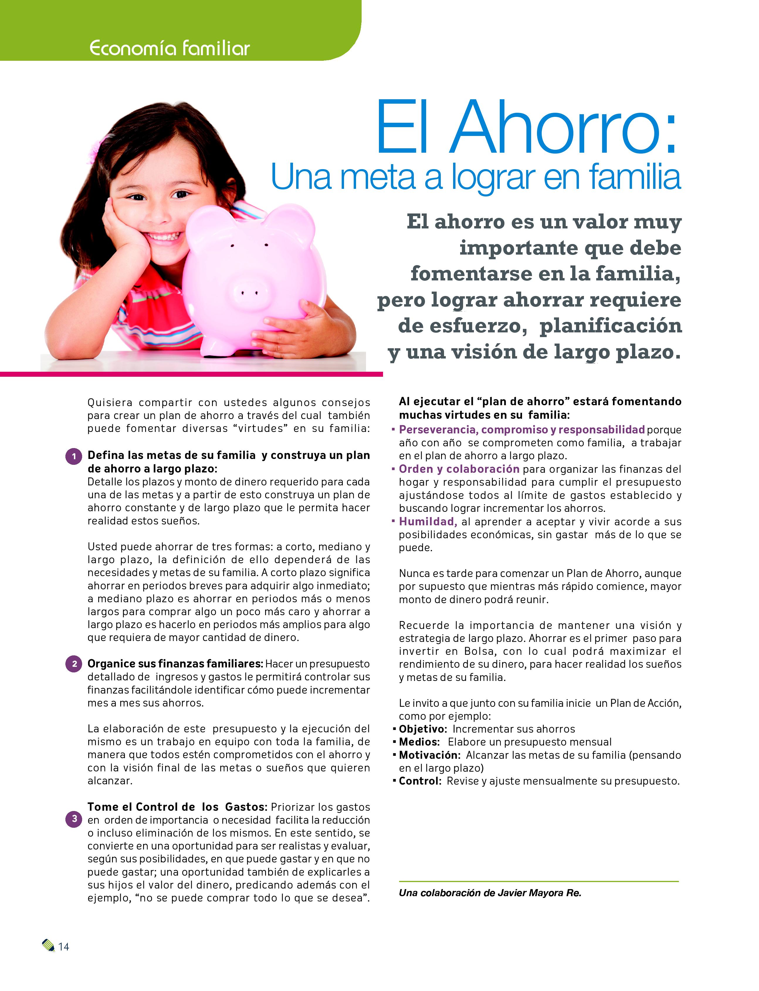 El Ahorro Una meta a lograr en familia revista ICEF